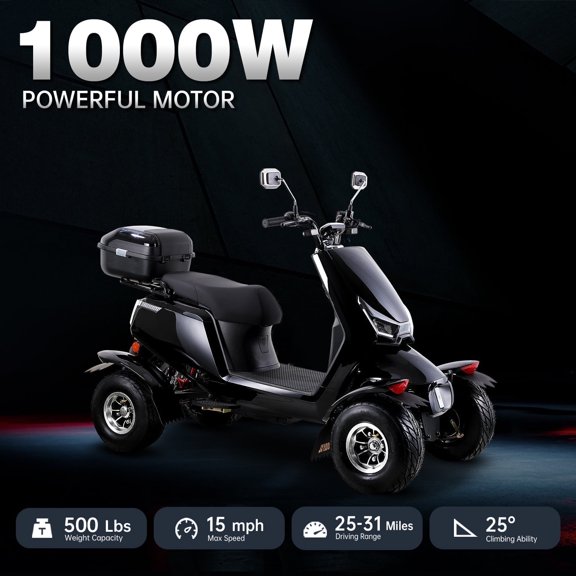 Mobility Scooters for Seniors, 4 Wheel Powered Mobility Scooters,1000W Black