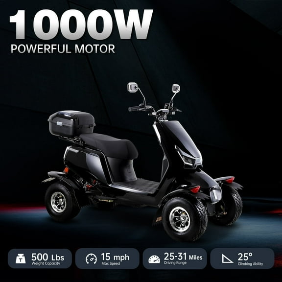 Mobility Scooters for Seniors, 4 Wheel Powered Mobility Scooters,1000W Black
