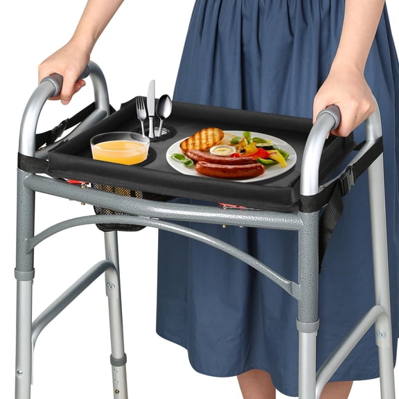 Mobility Walker Flip Tray Black Without Pockets With Baffles Dining Accessory