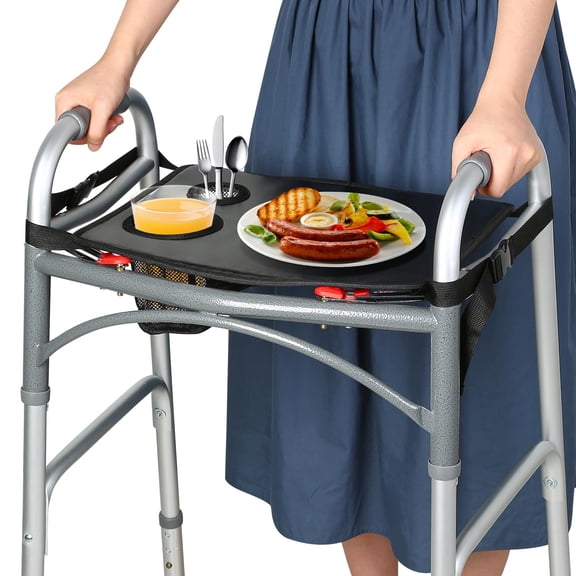Mobility Walker Flip Trays Black Without Pockets 2.0, Multifunctional Walker Accessory