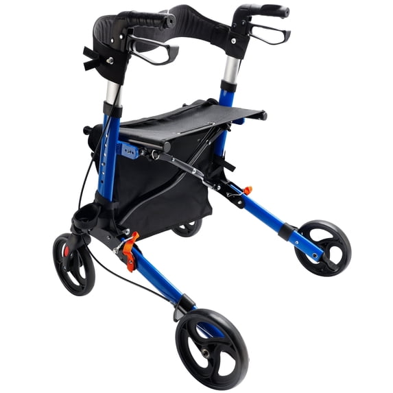 Mobility walker Foldable Rollator Walker with 6 levels of Adjustable Seat 8 Wheels Compact Folding Design Lightweight Mobility Walking Aid suitable for people of different heights