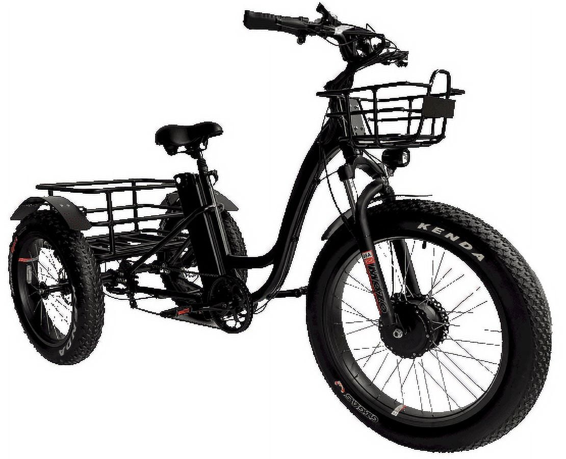 Mobility4less 48V Black Electric Tricycle with Front and Rear Carrying Basket