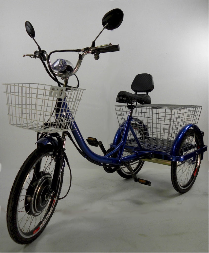 Mobility4less Electric Tricycle with Front and Rear Carrying Basket