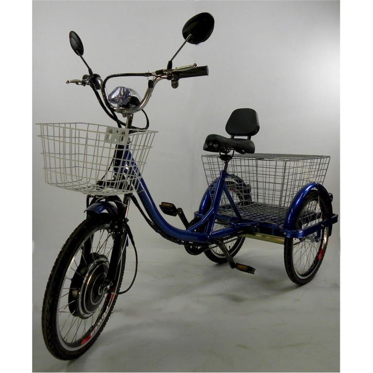 cozy electric bicycle Mobility4less Electric Tricycle with Front and Rear Carrying Basket