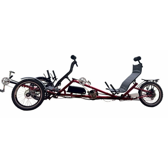 Mobility4less Tandem Electric Recumbent Tadpole Trike, 3 Wheels Layback Bike, 1500W, 48V, Black
