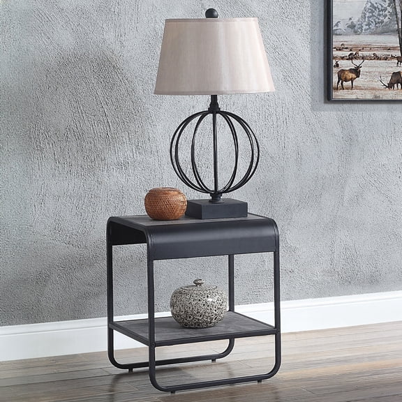 Mobilya End Table with Shelf, Modern Concrete & Metal Living Room Side Table, Black/Gray, 16"W x 18"D x 21"H