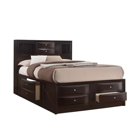 Mobilya Queen Platform Bed with Storage Drawers, Wood Captains Bed, Cherry Finish, Contemporary Style - 62.8" x 81.1"