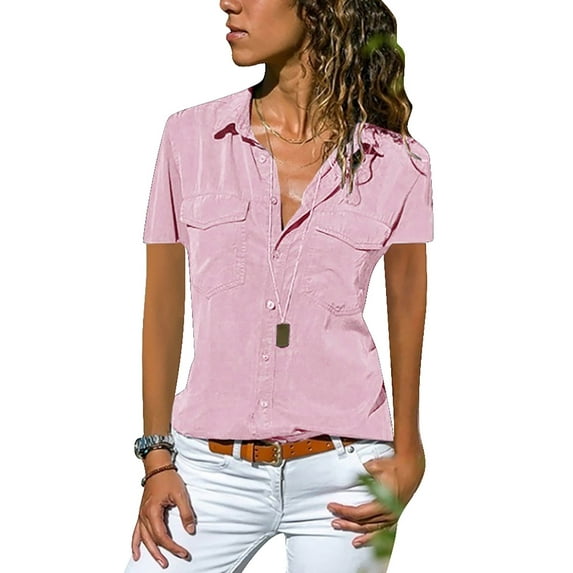 Mobimib Women’s Short Sleeve With Open Lapel Tops