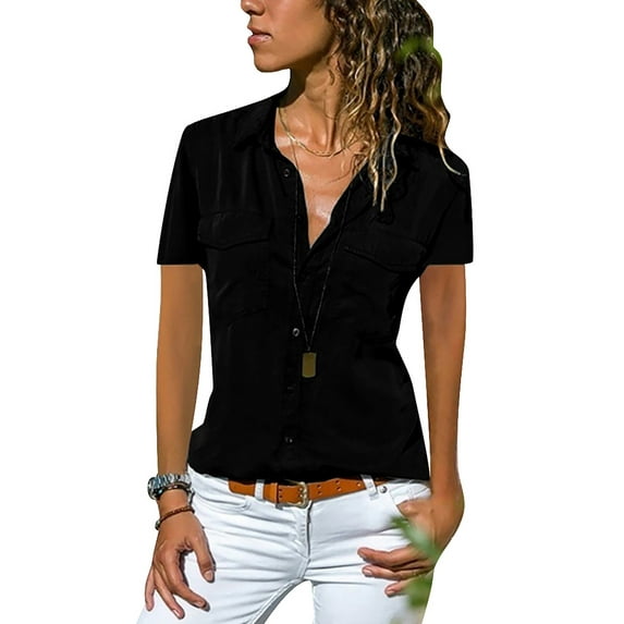 Mobimib Women’s Short Sleeve With Open Lapel Tops