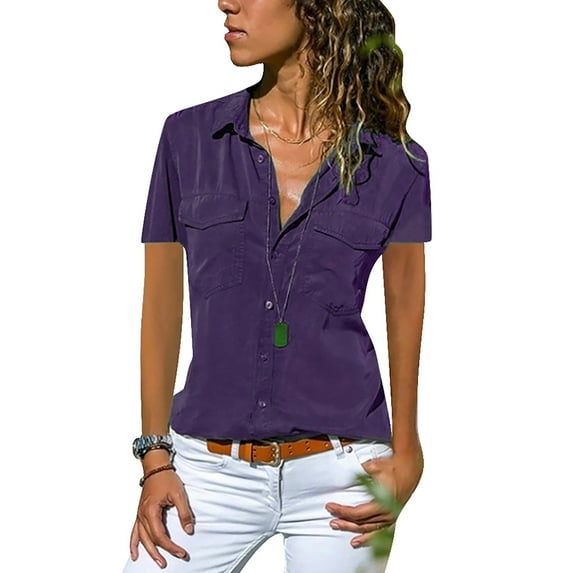 Mobimib Women’s Short Sleeve With Open Lapel Tops