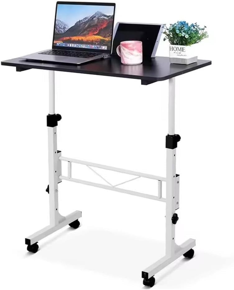 Moblie Standing Desk, Height Adjustable Sit Stand Table, Rolling Table Standing Desk Computer Workstations Pottable for Home Office, Black