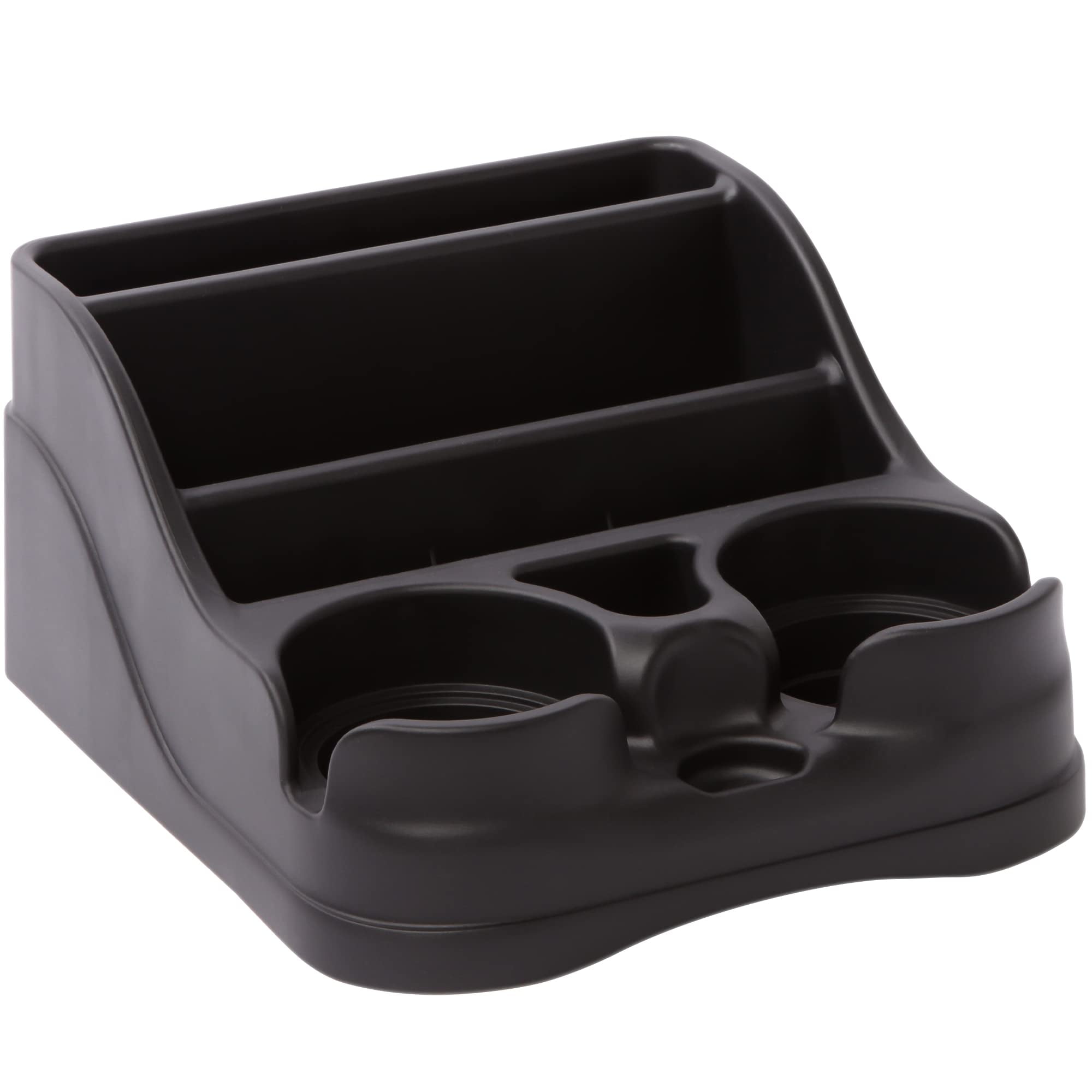 Compact Black Recycled Plastic Vehicle Console Organizer with Cup Holders