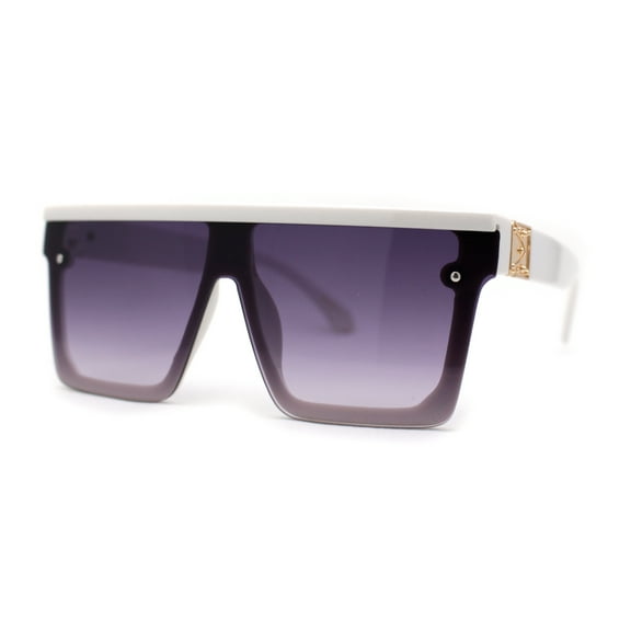 Mobster Flat Top Shield Horn Rimless Plastic Sunglasses White Purple