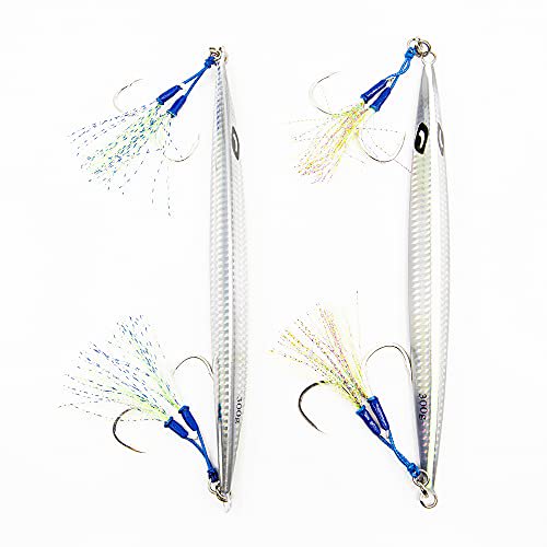 Mobster Silver Glow-300g Rigged Jig with Top and Bottom Dual Assist Hooks