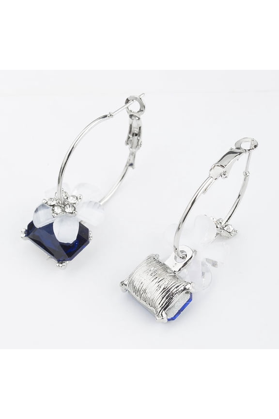 1 Pair Cherry Blossom Dangle Earrings For Women Dark Blue Circle Fashion Jewelry