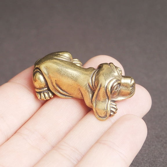 Mobutofu Indoor Desktop Puppy Figurine in Golden Brass with Stable Flat Base and Minimalist Design Decor