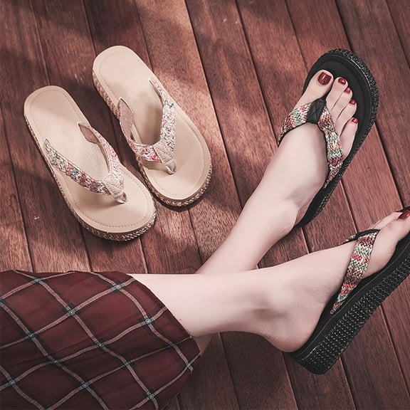 Mobutofu Women’s Black EVA Slippers, 1 Pair Breathable Indoor and Beach Sandals with Flax Pattern Design
