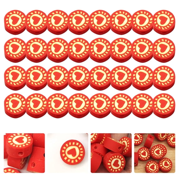 Mobutofu 100Pcs Red Polymer Clay Beads with Heart Pattern for Bracelets Making and DIY Jewelry Projects
