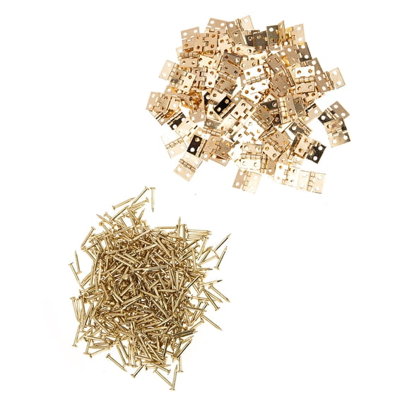 Mobutofu 100Pcs Tiny Hinges for Decorative Purposes in Golden Color 1x0.8in