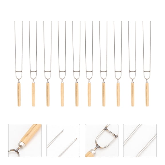 Mobutofu Stainless Steel Chicken Wing Fork Wood Handle Design 10Pcs 14.2x1.2x0.4In