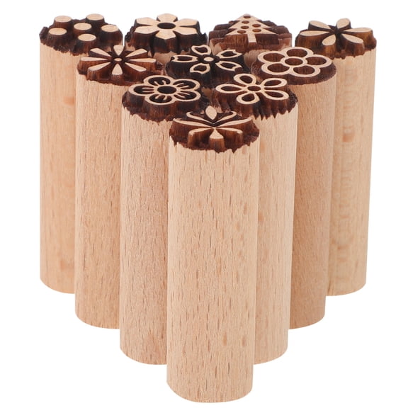 Mobutofu 10Pcs Pottery Stamps for Clay Hand Carved Wooden Floral Pattern Stamps for DIY Crafting and Polymer Clay Art