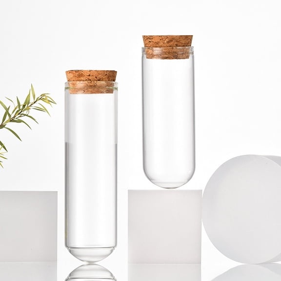Mobutofu Set of 10 Mini Glass Bottles with Round Bottom and Cork Stoppers, Transparent Small Jars for Weddings and Crafts