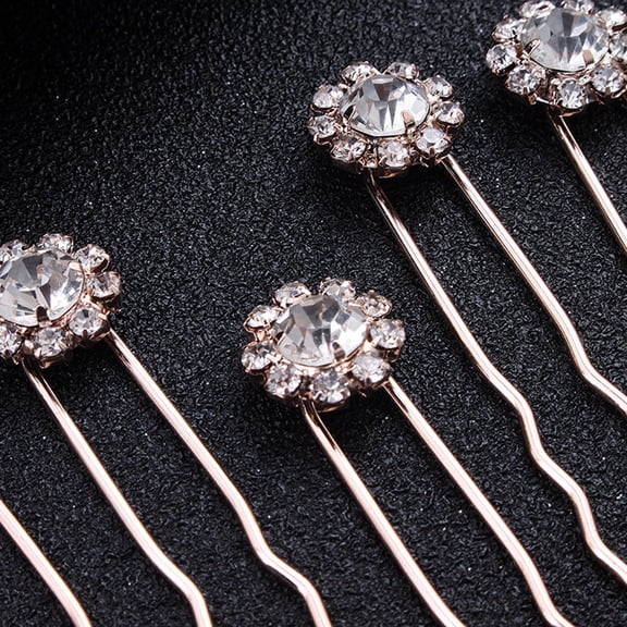 Mobutofu 12-Pack Plated Wedding Hairpins U-Shaped Bridal Hair Clips with Rhinestone Floral Design for Elegant Hairstyles