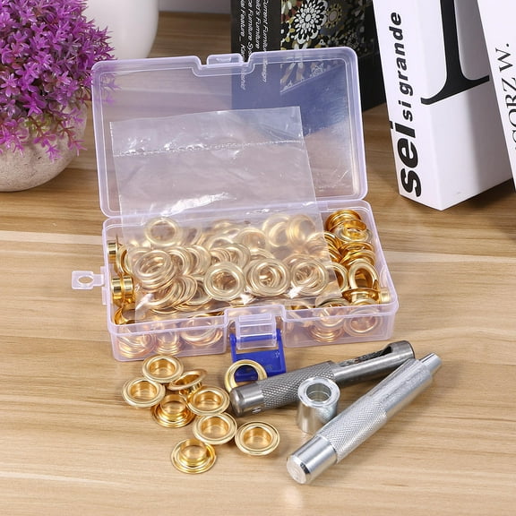 Mobutofu 1Case Grommet Eyelets Kit for Diy Crafts Projects Home Repair Outdoor Activities Golden Brass