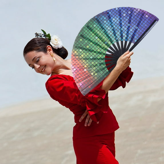 Mobutofu 1Pack Folding Fans Multi Colored 35x64cm 3.6cm Thick for Home Decor and Events