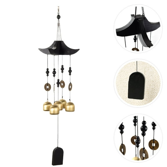 Mobutofu 1Pack Home Wind Chimes in Brass and Wood for Indoor and Outdoor Use 19.7x4.7in