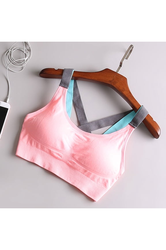 1Pack Women Cross Back Pink Nylon Sports Bra for Yoga and Dance Class
