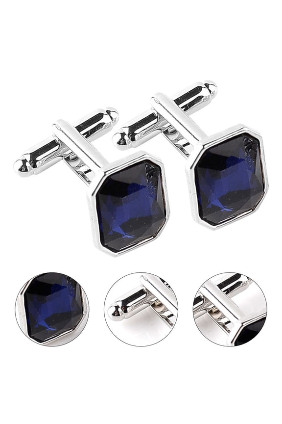 Alloy Blue Rhinestone Cufflinks for Formal and Business Wear