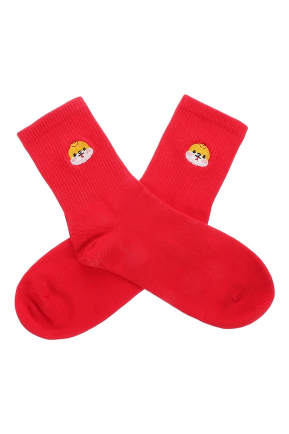 1 Pair Red Snake Print Cotton Midcalf Socks Comfortable Daily Office and Party Wear
