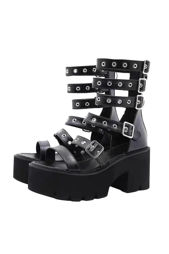 Women's Black High Heel Beach Sandals, Comfortable PU Rubber Sole, Stylish Chic Shoes, 1 Pair