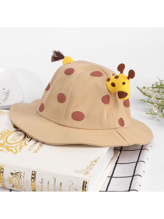 1Pc Cartoon Giraffe Bucket Hat Khaki with Delicate Brim for Decoration