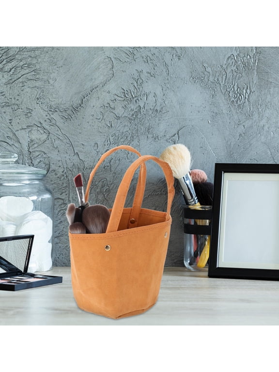 1Pc Large Capacity Washed Kraft Paper Tote Bag Portable Outdoor Handbag