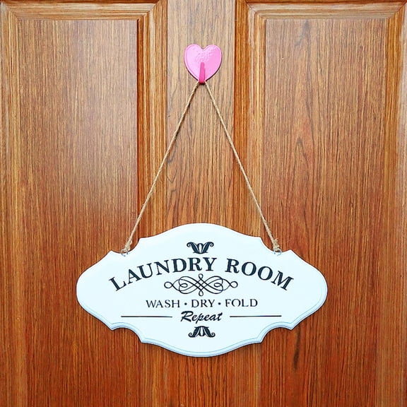 Mobutofu White Wooden Laundry Room Door Sign with Rope, Rustic Home Decor Plaque for Laundry Area, 1 Piece
