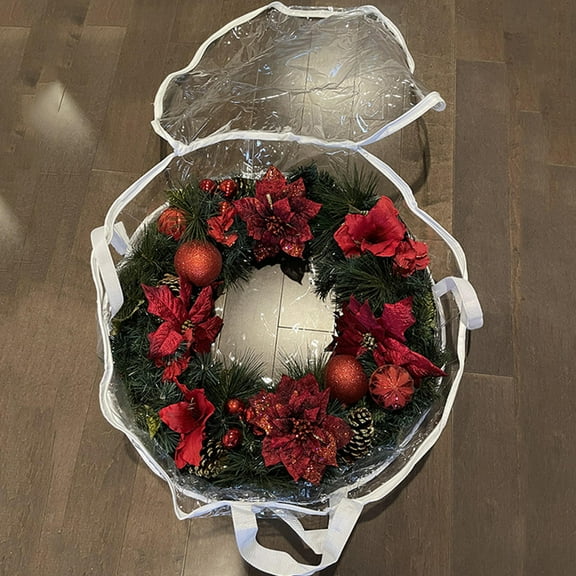 Mobutofu 1Pcs Clear Wreath Storage Container for Christmas Decorations 60X60X20CM