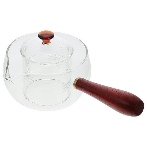 Mobutofu 1Pcs Mini Glass Teapot With Wood Handle For Home And Office Use