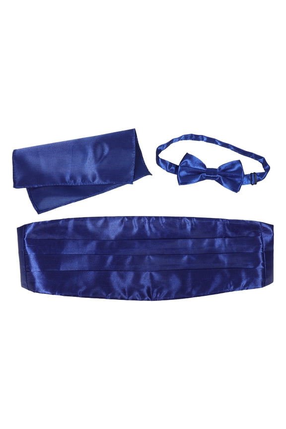 1Set Formal Suit Cummerbund Set with Navy Polyester Pocket Handkerchief for Wedding and Party