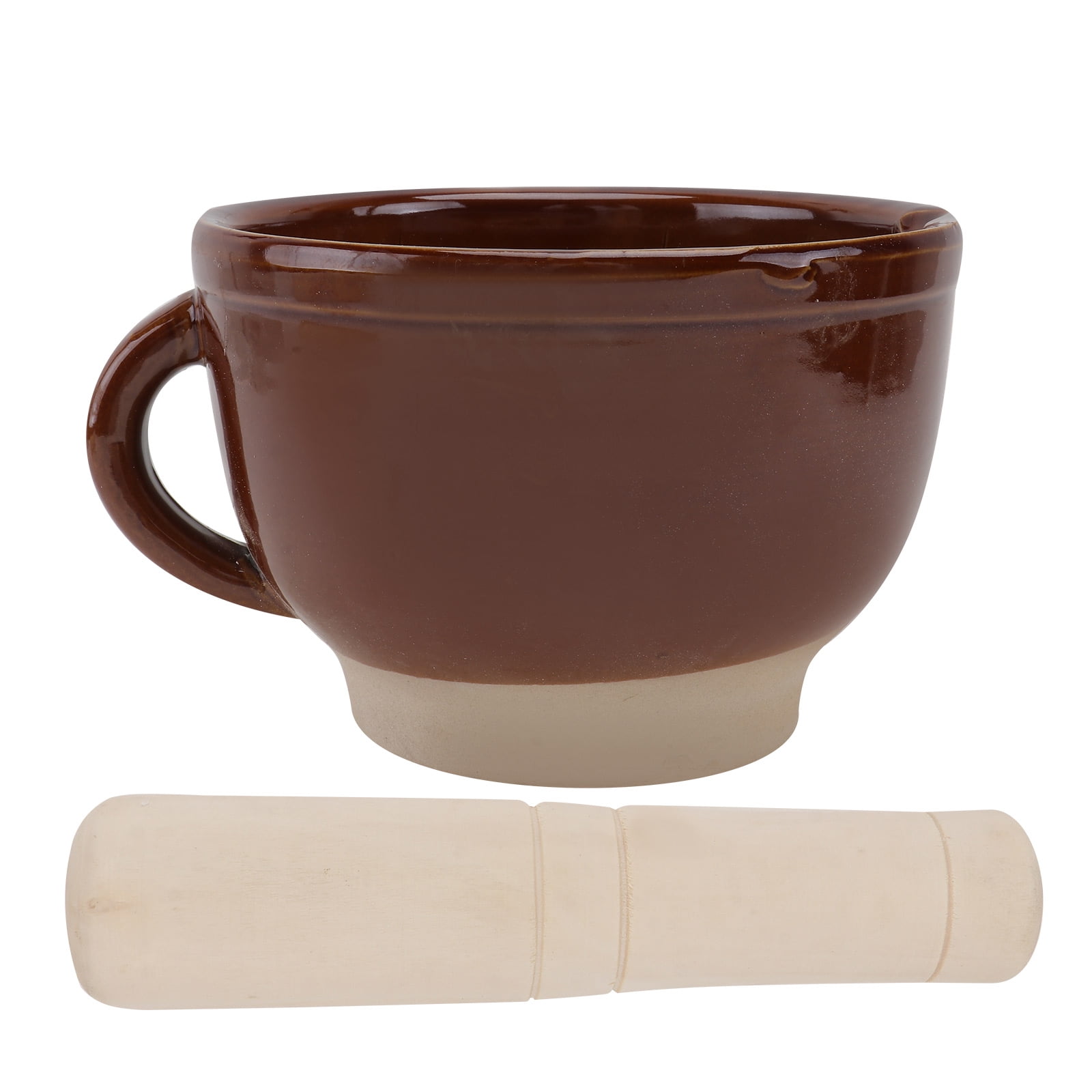 Mobutofu Wooden Garlic Crusher Ceramic Grinding Bowl with Pestle for Herbs Processing and Spices Grinding 1 Set