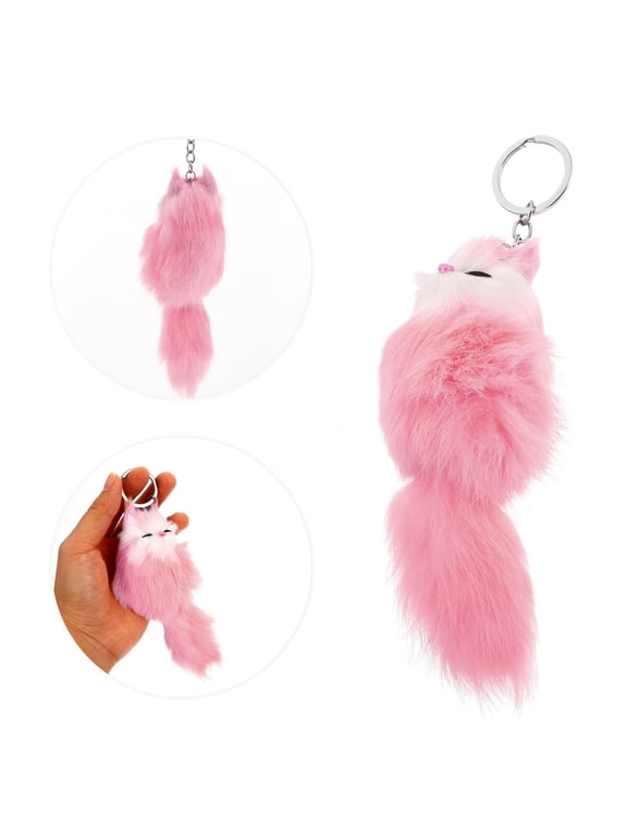 Stylish Pink Plush Fox Keychain, Attractive Bag and Key Decoration