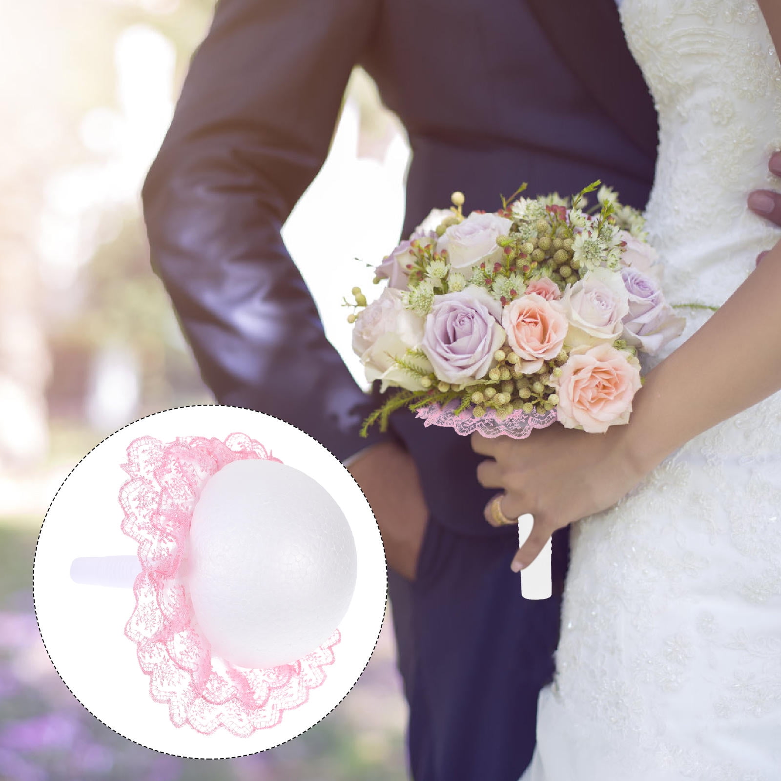Mobutofu 1Set Pink Foam Hemisphere Bouquet Handles for Bride Elegant Mobutofu 1Set Pink Foam Hemisphere Bouquet Handles for Bride Elegant
