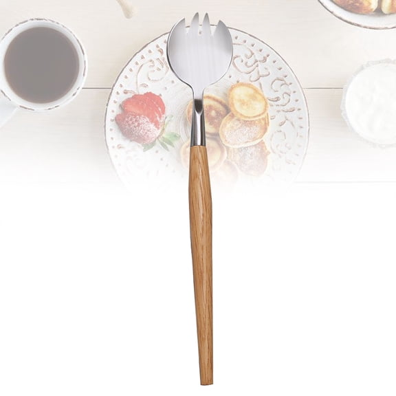 Mobutofu 1Set Salad Fork Stainless Steel Timber Handle for Home Daily Use
