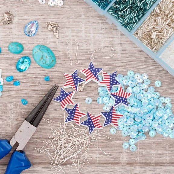 Mobutofu 20Pcs Usa Flag Themed Star Wood Beads for Jewelry Making and Holiday Decoration
