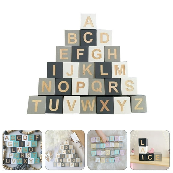 Mobutofu 26Pcs Wooden Letters Block Multi Colored Home Decoration for Birthday Party