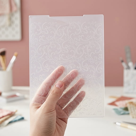 Mobutofu Set of 2 Plastic Embossing Plates for Handmade Cards with Detailed Vine and Leaf Design Patterns