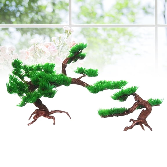 Mobutofu 2-Pack Aquarium Decorations Green Pine Tree Plastic Fish Ornament for Freshwater and Tanks