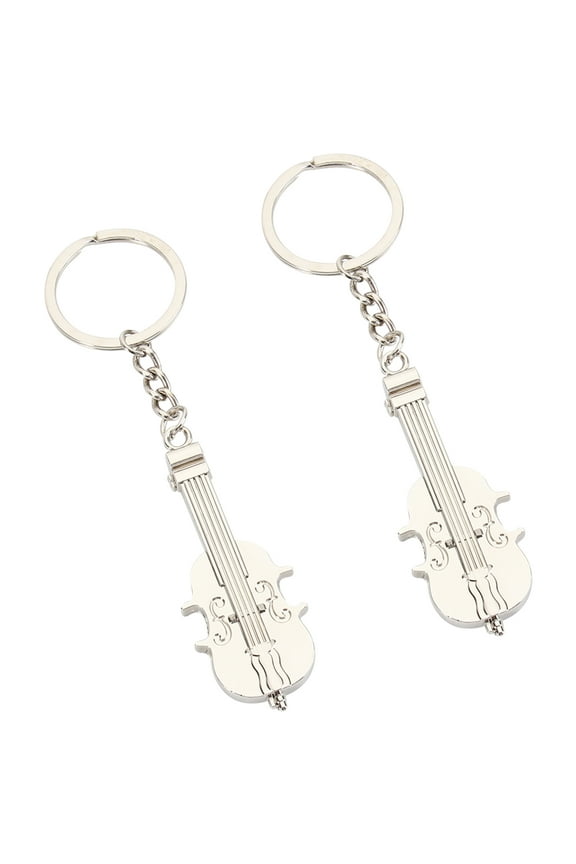 2-Pack Guitar Shaped Keychains Alloy Musical Instrument Key Gift for Music
