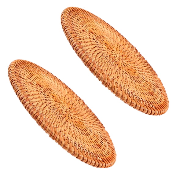 Mobutofu 2Pcs Beige Handwoven Rattan Coasters with Heat Resistant Trivets for Home Table